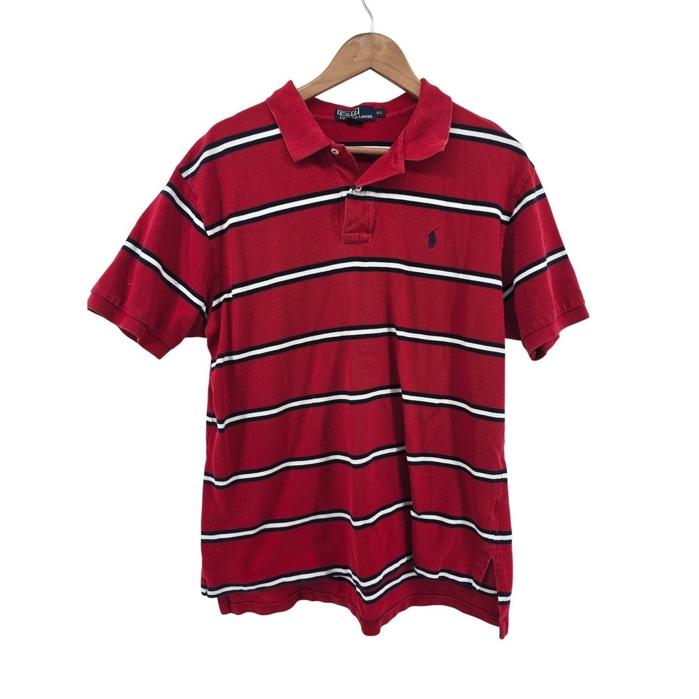 Polo Ralph Lauren Polo Shirt Mens XL Red Striped Short Sleeve Cotton Pony Logo